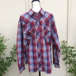 Wrangler Sz XL Western Style Plaid Men Shirt